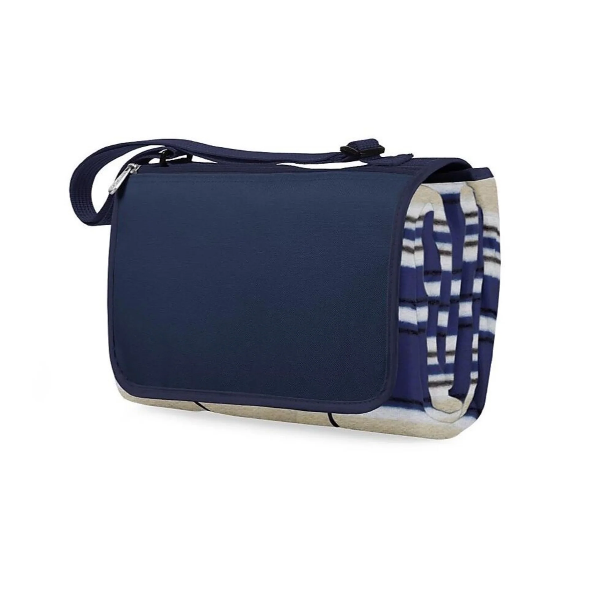 BLANKET TOTE XL OUTDOOR PICNIC BLANKET - (BLUE STRIPE PATTERN WITH NAVY FLAP) - Image 2