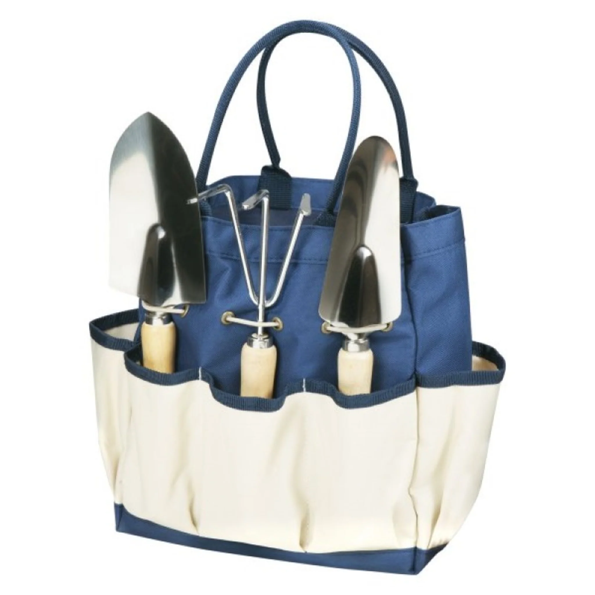 GARDEN TOTE WITH TOOLS - (NAVY BLUE WITH BEIGE ACCENTS) - Image 2