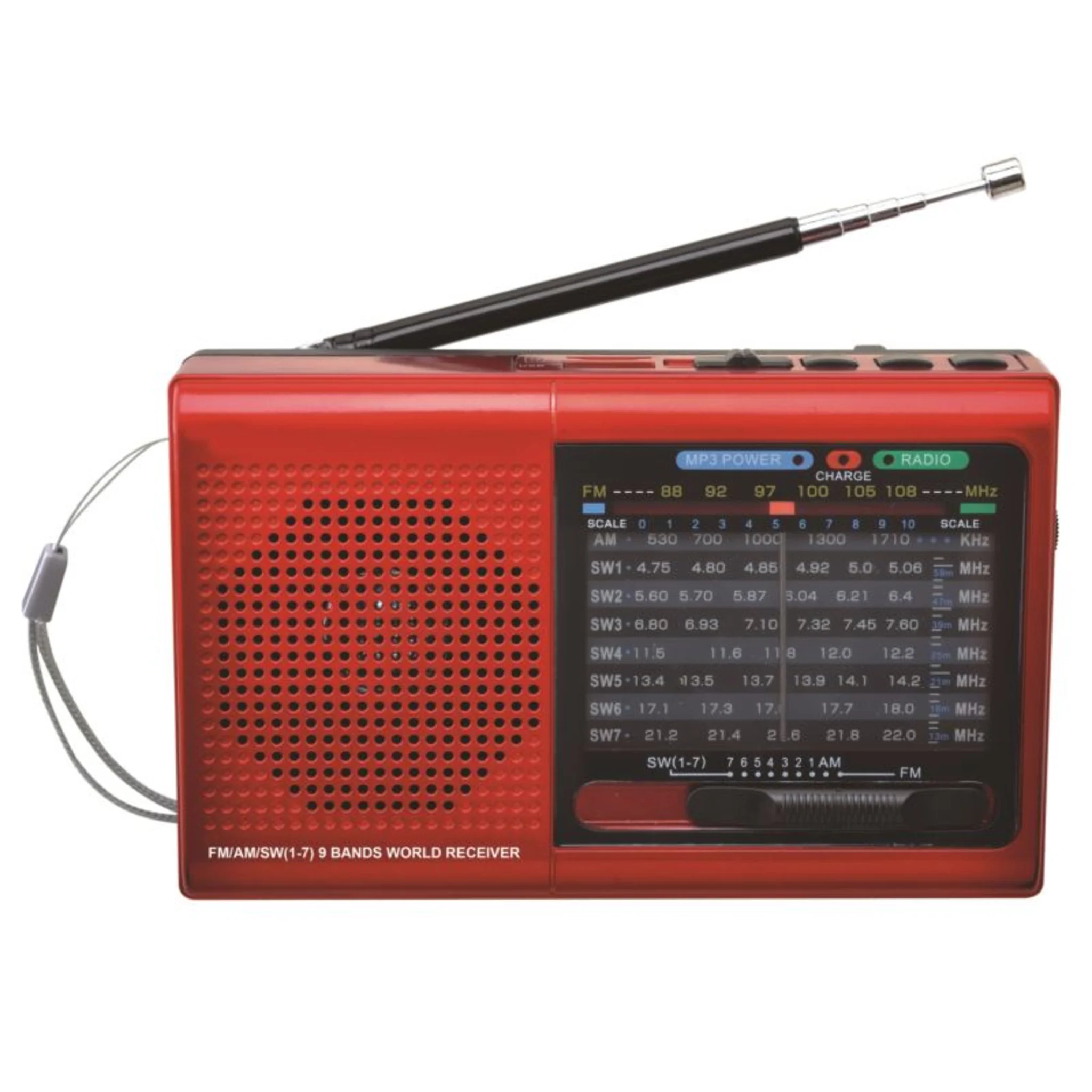 9 - BAND AM/FM PORTABLE RADIO WITH BLUETOOTH AND USB PORT - (RED) - Image 2