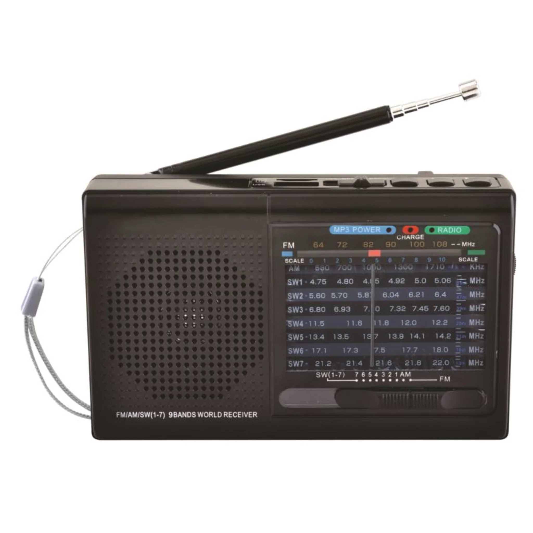 9 - BAND AMFM PORTABLE RADIO WITH BLUETOOTH AND USB PORT - (BLACK) - Image 2
