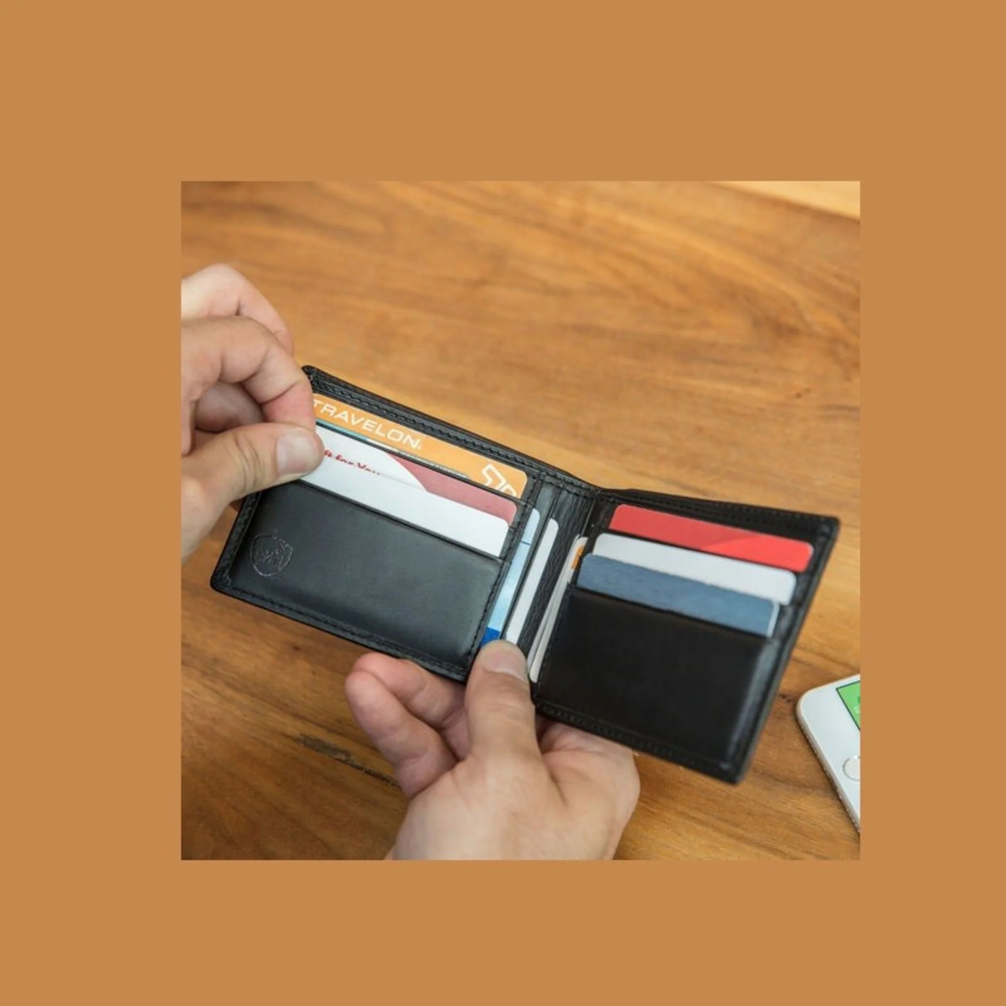 RFID BLOCKING LEATHER BILLFOLD WALLET - (BLACK) - Image 2