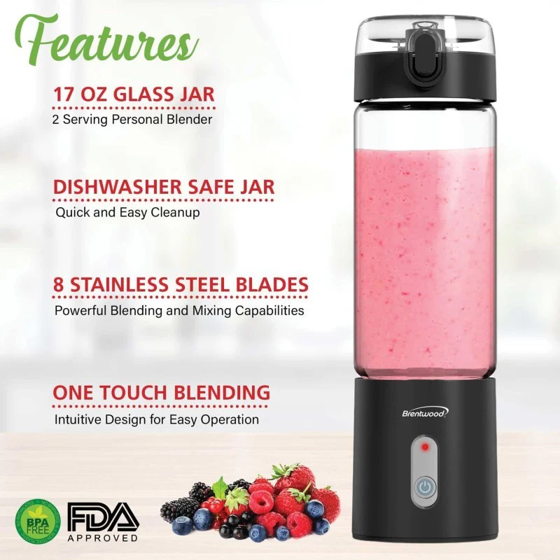 17OUNCE PORTABLE GLASS BLACK BLENDER BATTERY OPERATED USB