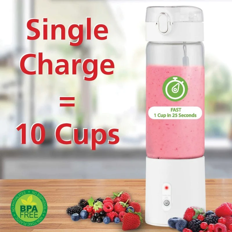 17OUNCE PORTABLE GLASS WHITE BLENDER BATTERY OPERATED USB