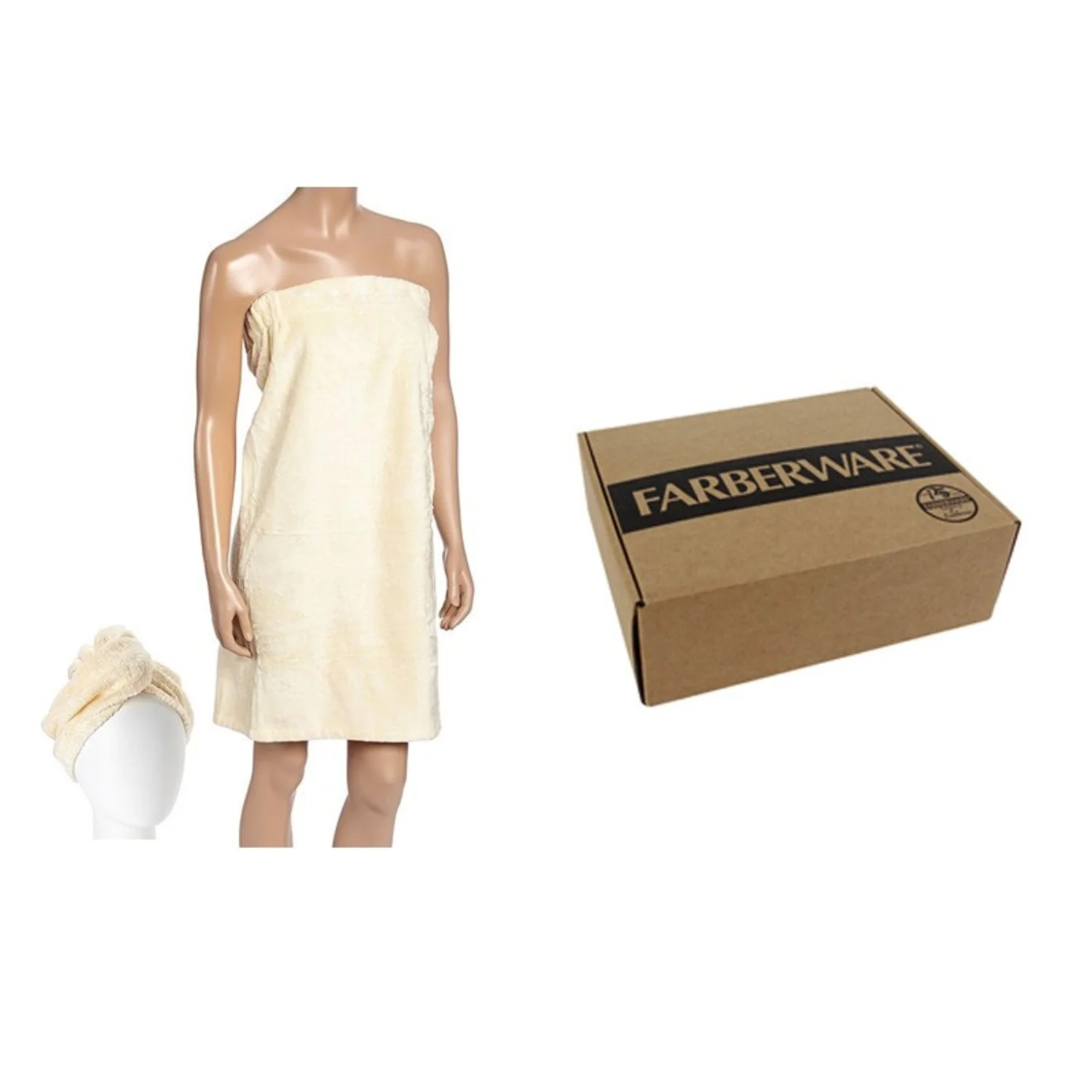 BAMBOO HAIR TURBAN WRAP SET - (CREAM) - Image 2