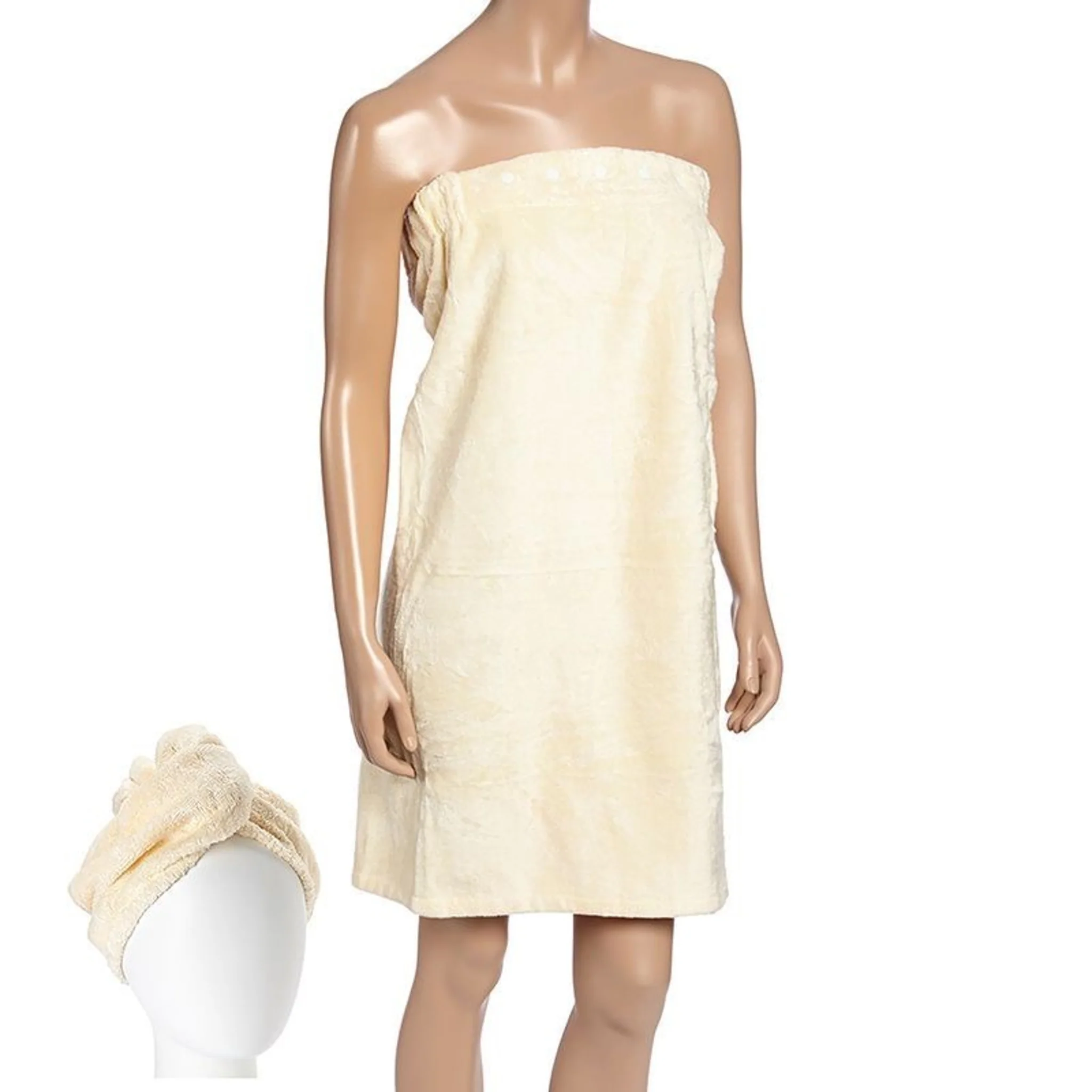 BAMBOO HAIR TURBAN WRAP SET - (CREAM) - Image 3
