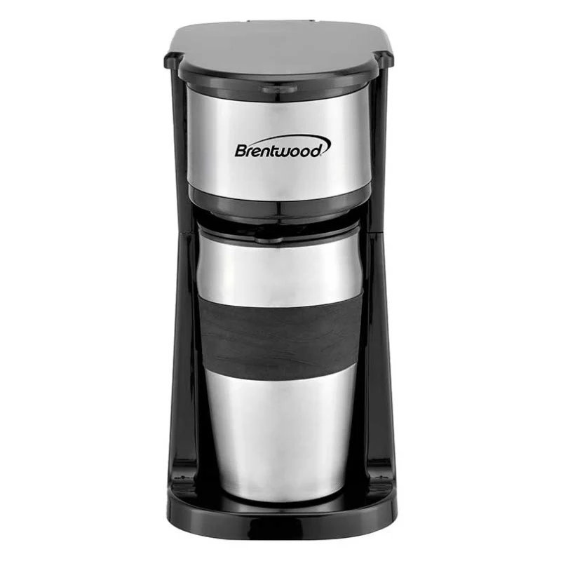 PORTABLE SINGLE SERVE COFFEE MAKER WITH 14-OUNCE TRAVEL MUG - (BLACK)