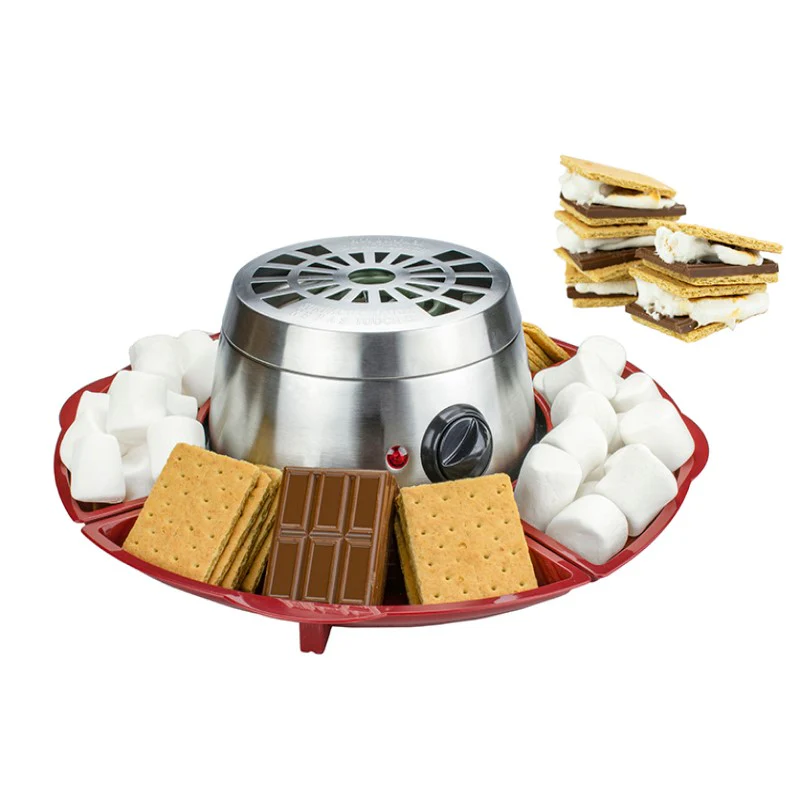 INDOOR ELECTRIC STAINLESS STEEL S’MORES MAKER WITH 4 TRAYS AND 4 ROASTING FORKS