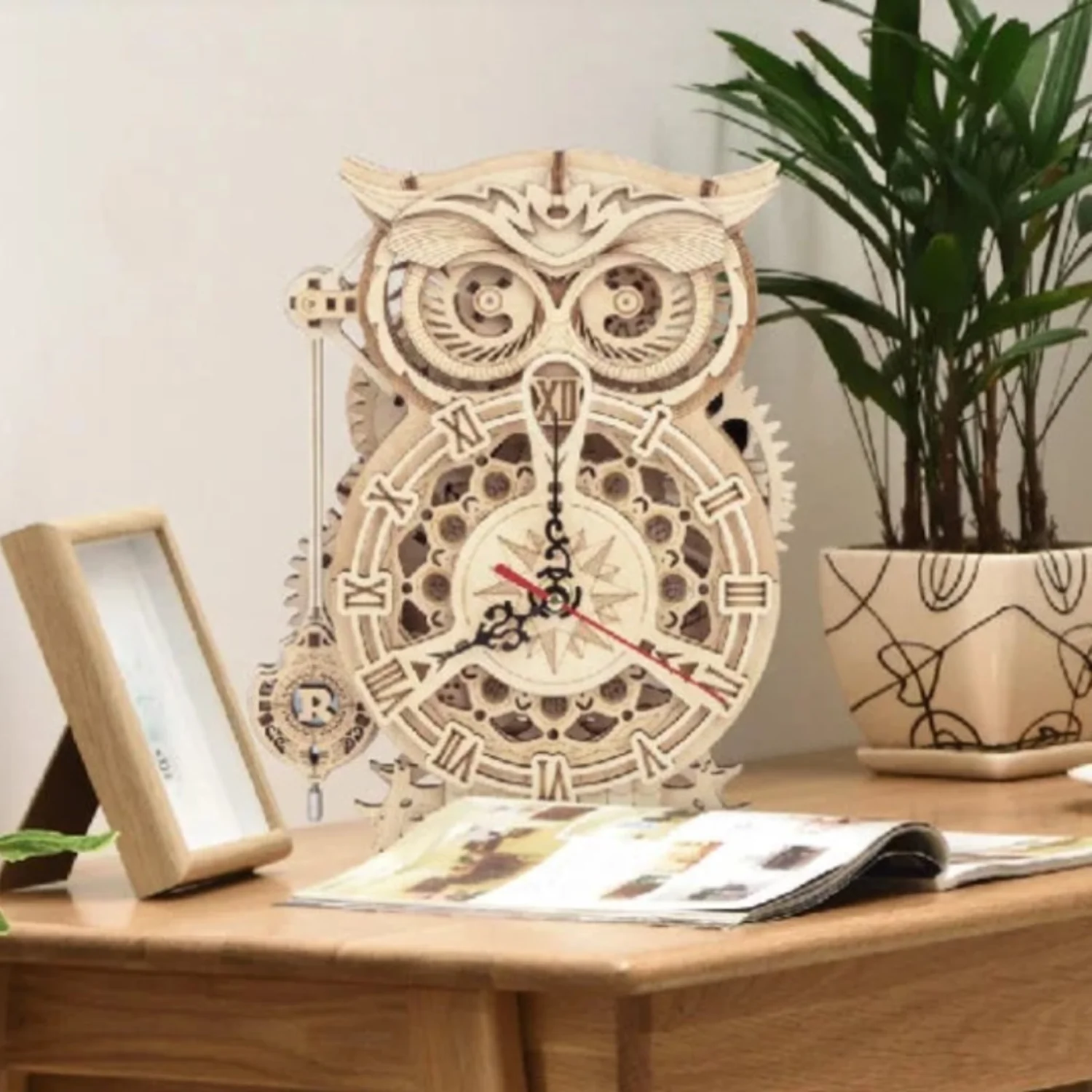 3D MECHANICAL WOODEN PUZZLE - (OWL CLOCK) - Image 2