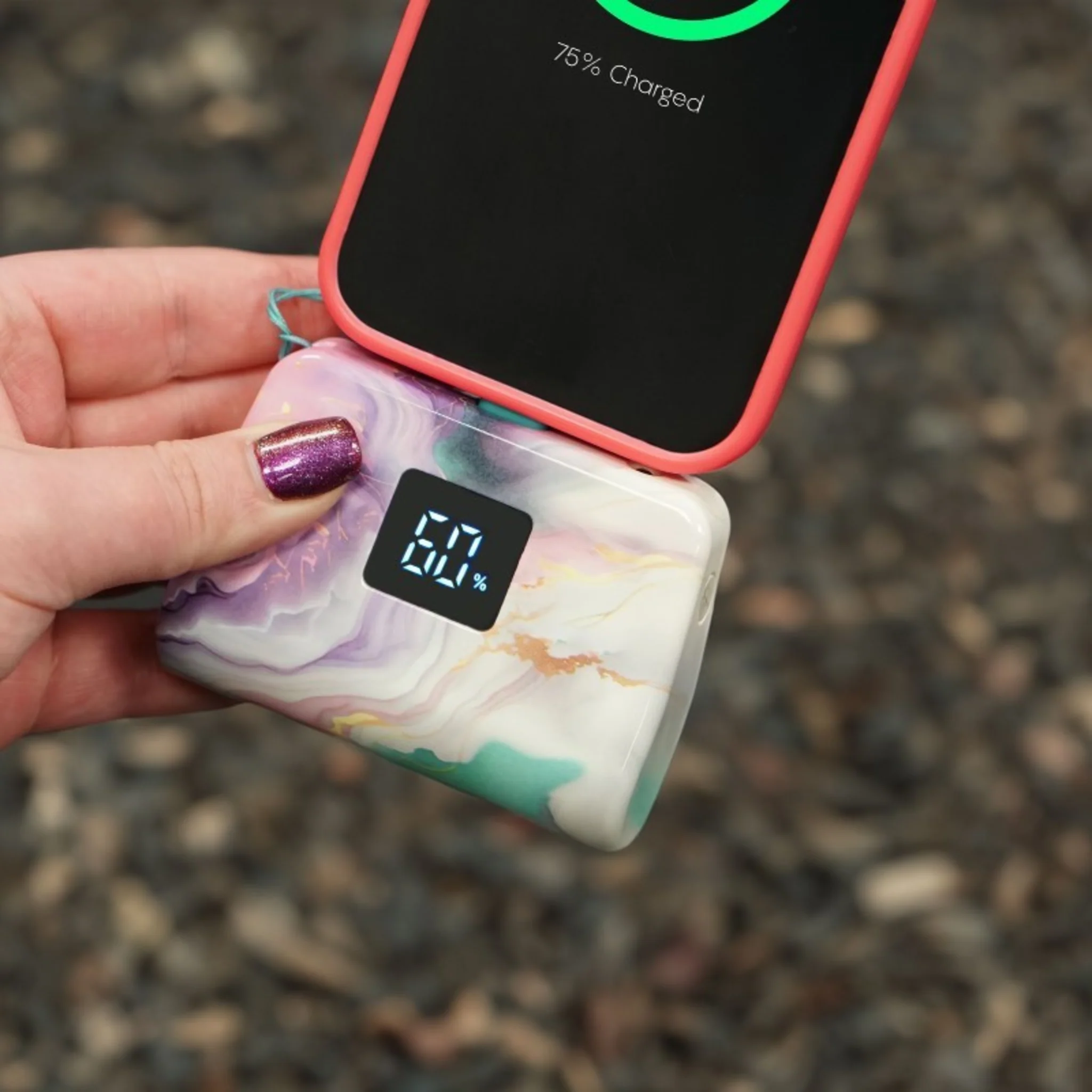 TOTALBOOST MINI 5,000MAH POWER BANK W/ INTERCHANGEABLE ADAPTERS - (PASTEL MARBLE) - Image 2