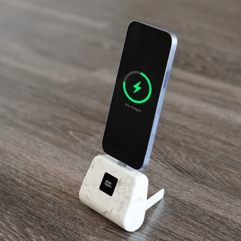 TOTALBOOST MINI 5,000MAH POWER BANK W/ INTERCHANGEABLE ADAPTERS - (WHITE MARBLE)
