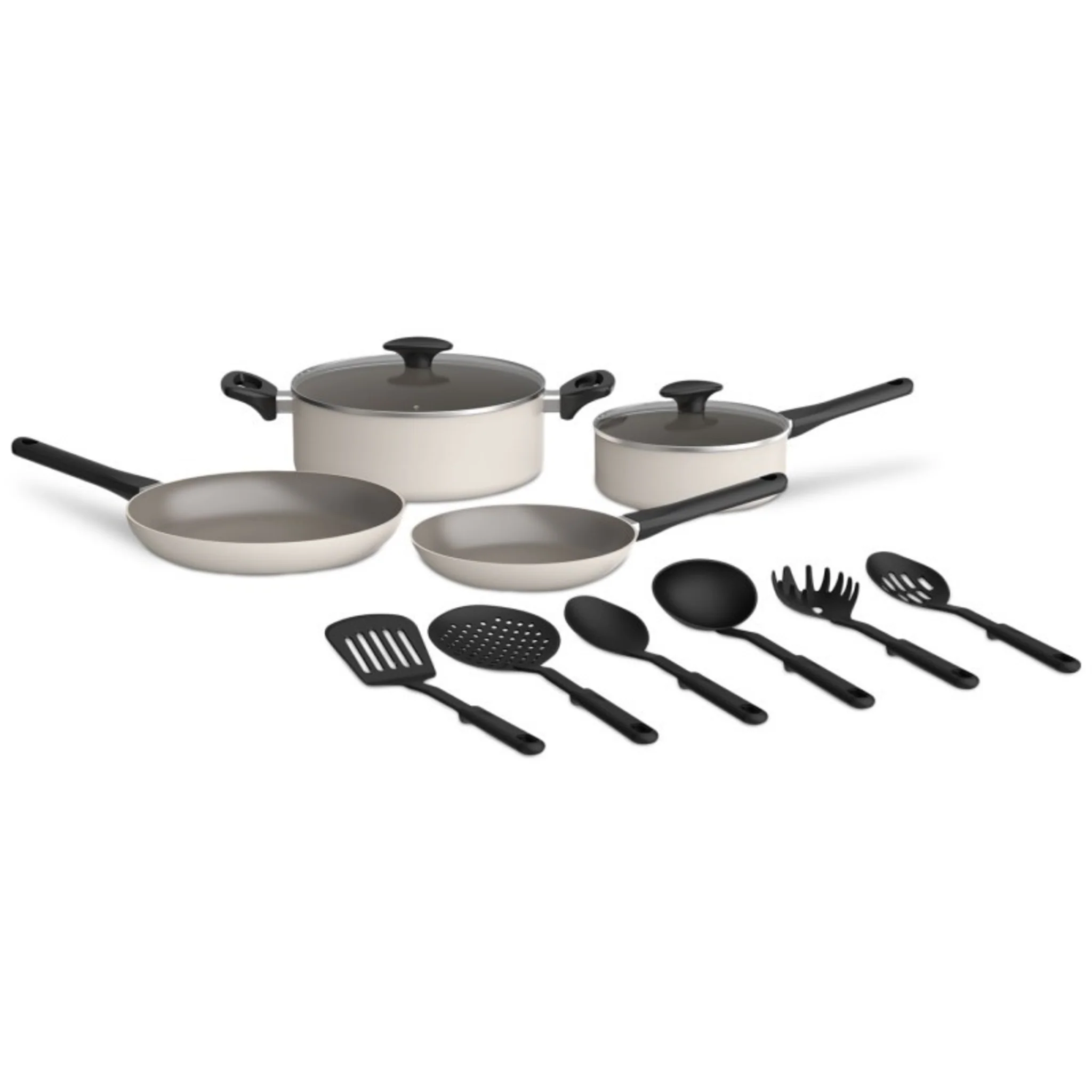 12 PIECE NONSTICK COOKWARE SET - (OATMILK) - Image 2