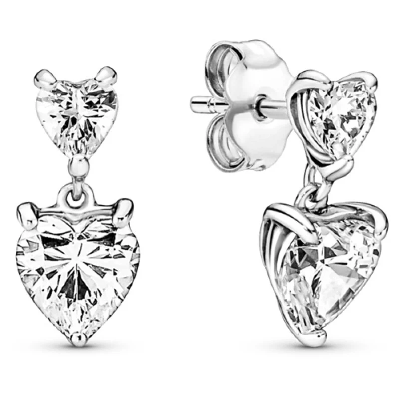 DOUBLE HEART SPARKLING STUD EARRINGS