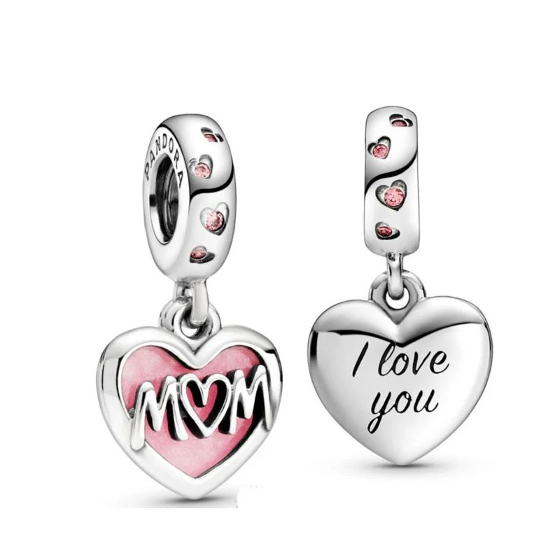 MOM SCRIPT HEART DANGLE CHARM