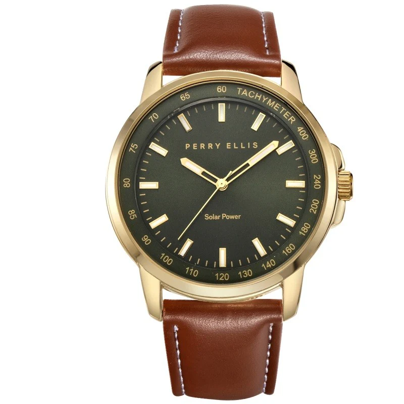 43MM GOLD TONE SOLAR POWERED STRAP WATCH