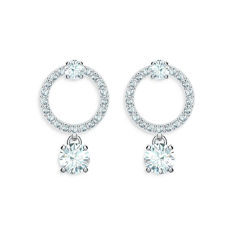 ATTRACT HOOP EARRINGS, ROUND CUT, WHITE, RHODIUM PLATED