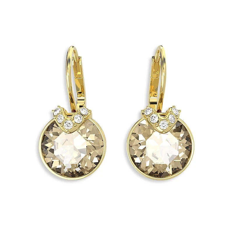 BELLA V DROP EARRINGS, ROUND CUT, GOLD TONE, GOLD-TONE PLATED