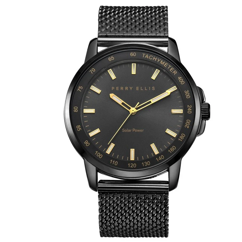 43MM GUNMETAL TONE SOLAR POWERED MESH WATCH