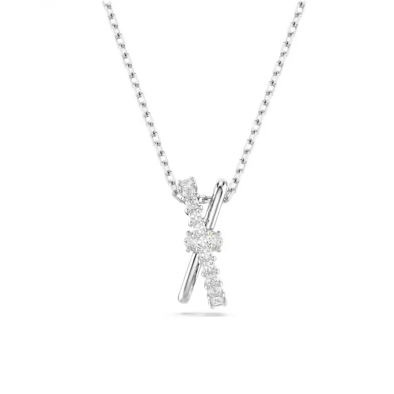 HYPERBOLA PENDANT, MIXED CUTS, TWIST, WHITE, RHODIUM PLATED