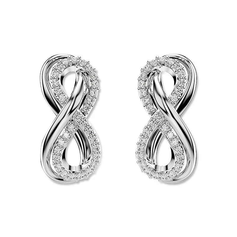 HYPERBOLA STUD EARRINGS, INFINITY, WHITE, RHODIUM PLATED