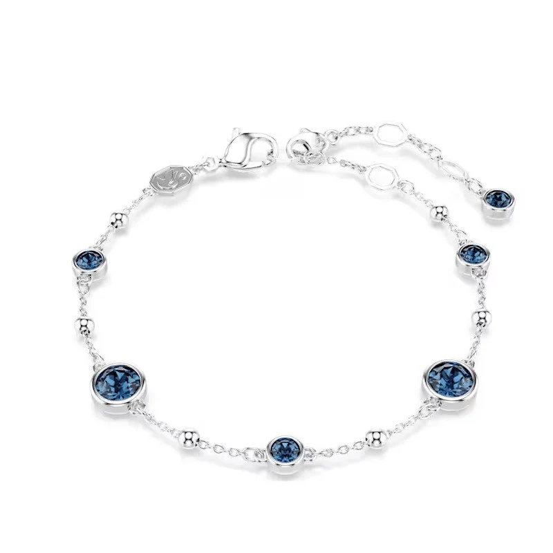 IMBER BRACELET, ROUND CUT, BLUE, RHODIUM PLATED-MEDIUM