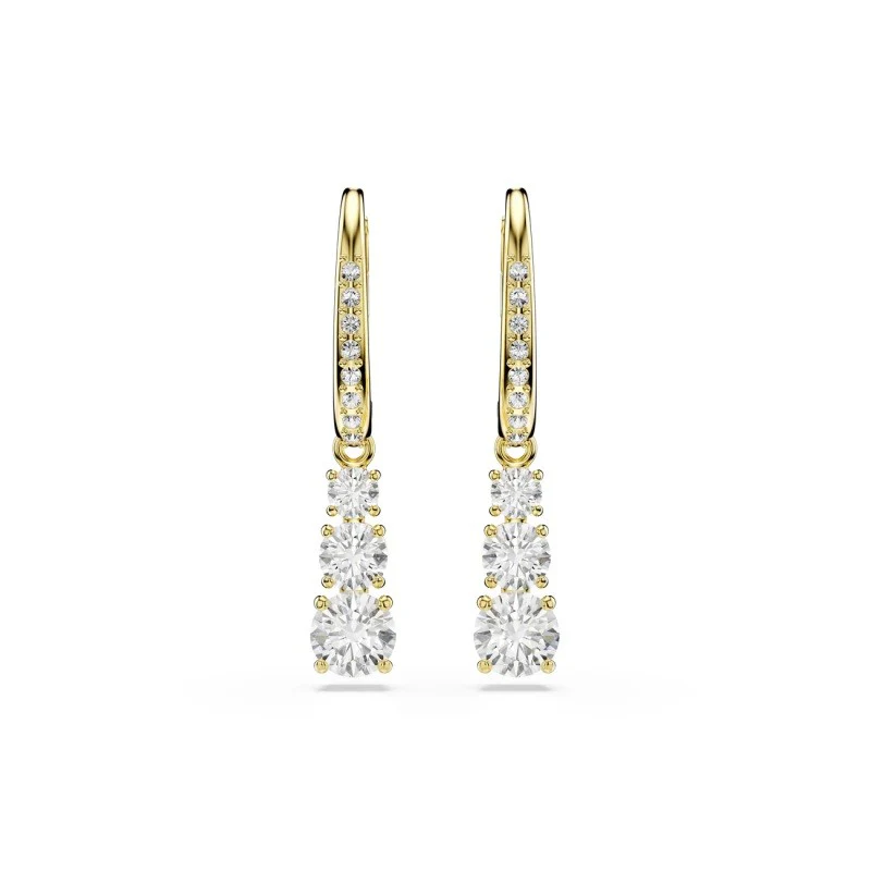 STILLA ATTRACT HOOP EARRINGS, ROUND CUT, WHITE, GOLD-TONE PLATED