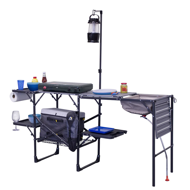 PORTABLE OUTDOOR MASTER COOK STATION - (BLACK AND CHROME)