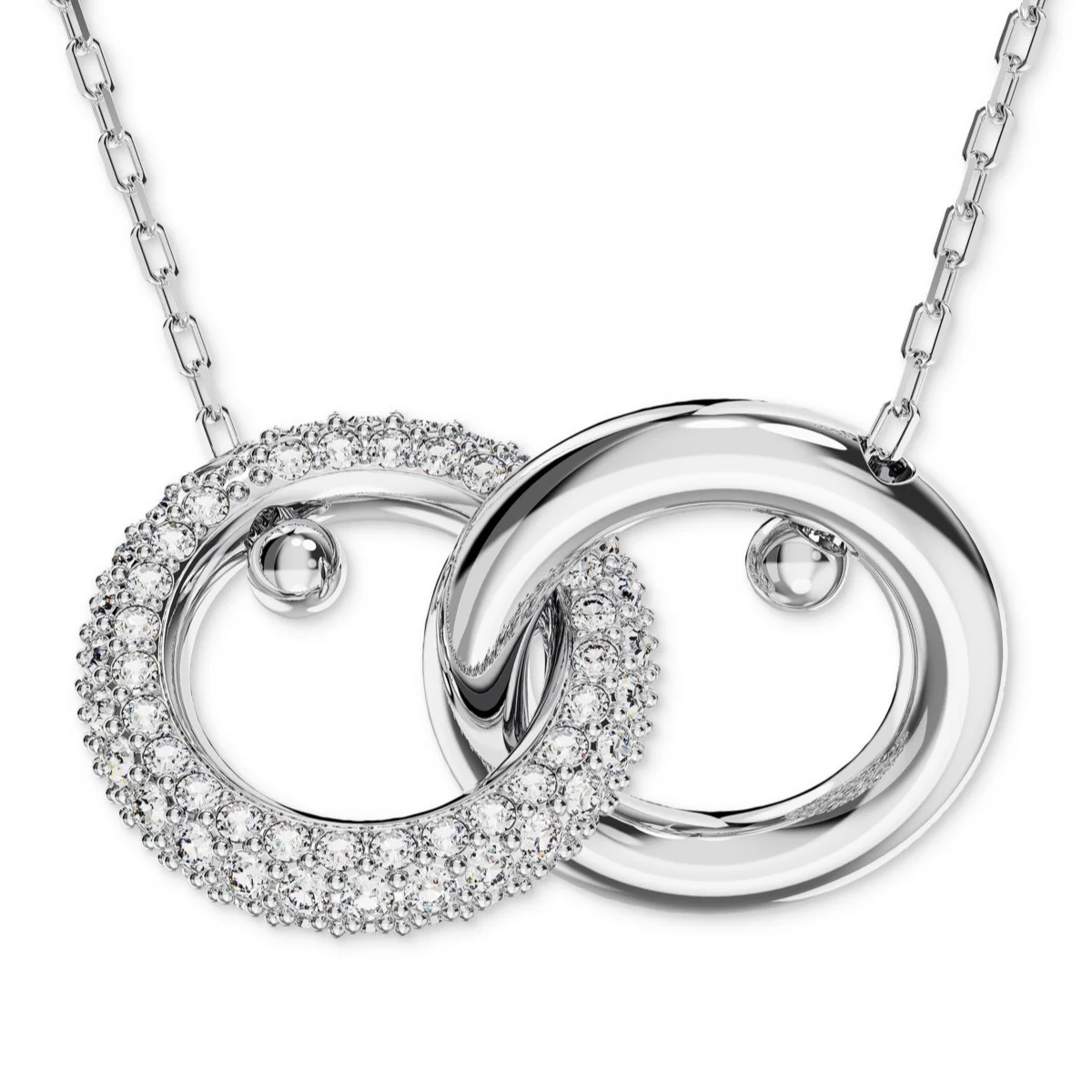 DEXTERA PENDANT, INTERLOCKING LOOP, WHITE, RHODIUM PLATED