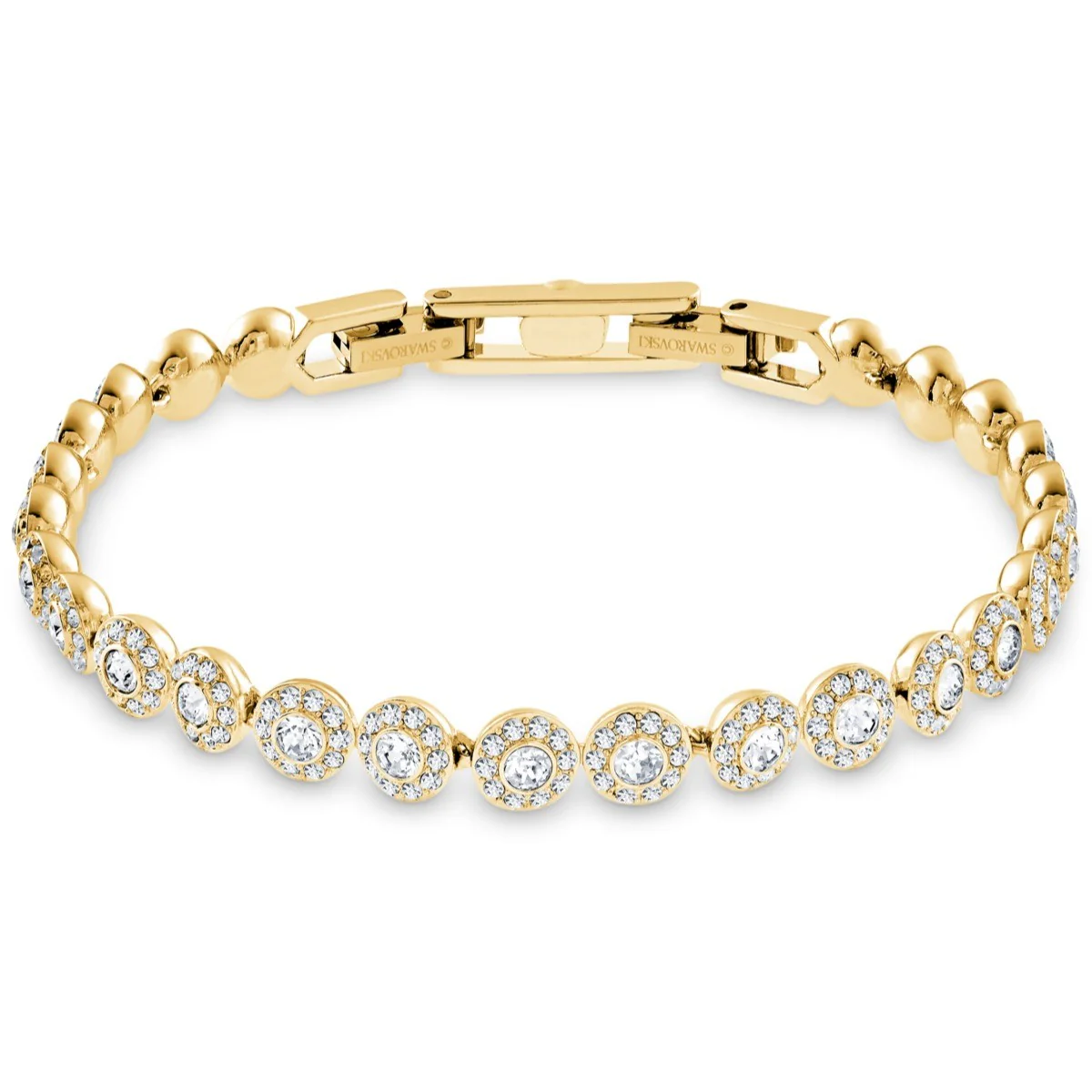ANGELIC TENNIS BRACELET, ROUND CUT, PAVÉ, MEDIUM, WHITE, GOLD-TONE PLATED