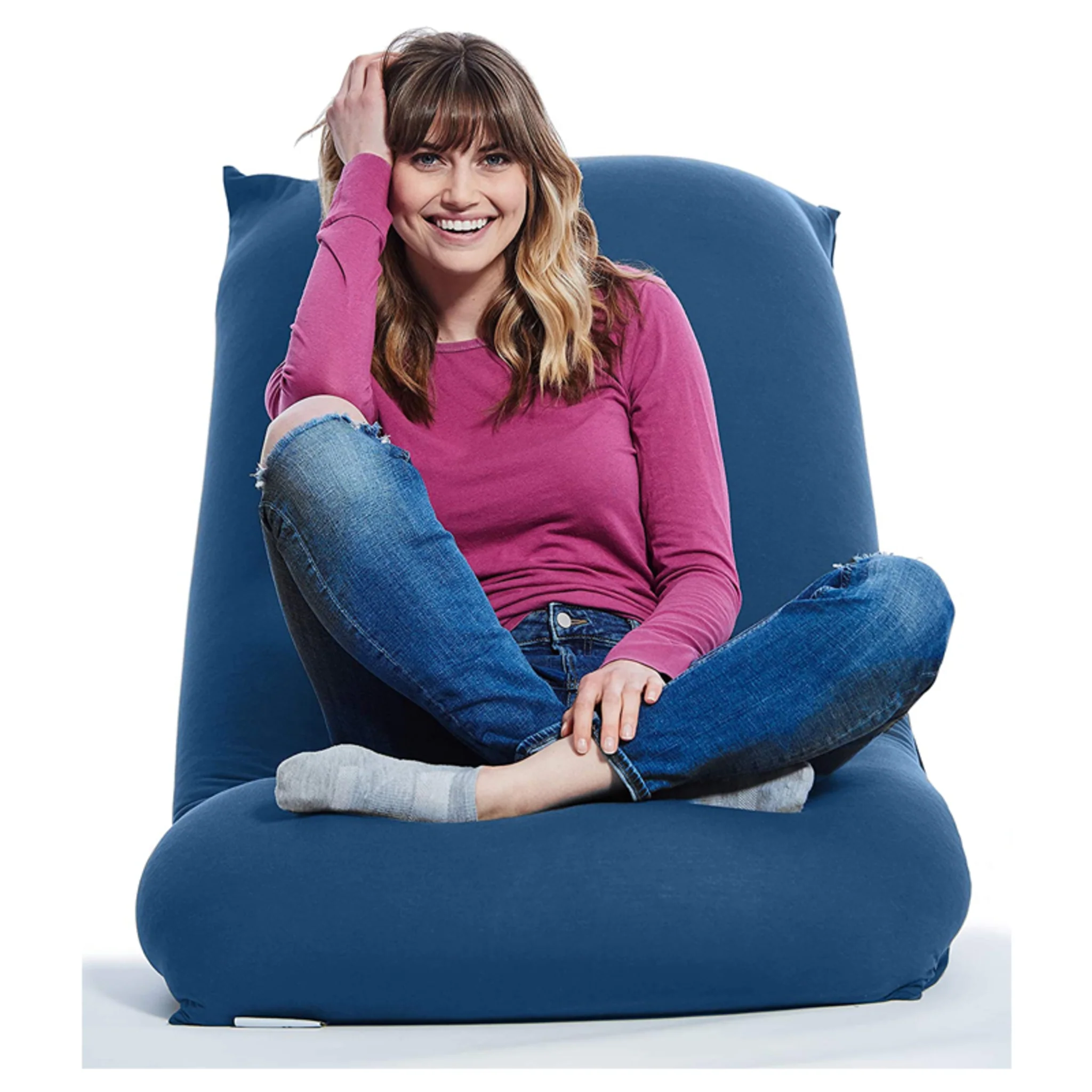SHORT BEAN BAG LOUNGER CHAIR - (BLUE) - Image 2