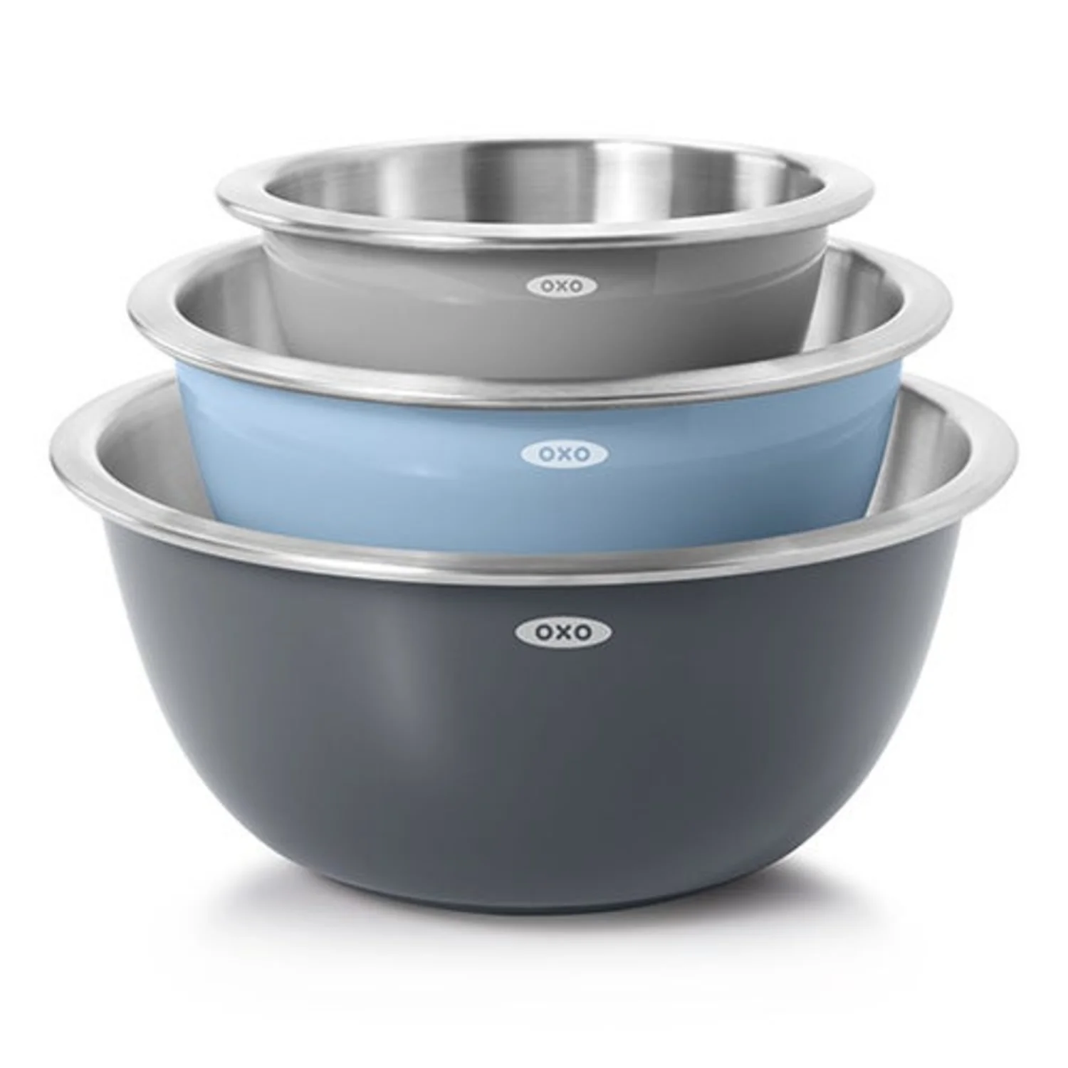 GOOD GRIPS 3PC STAINLESS STEEL MIXING BOWL SET GRAY/BLUE - Image 3