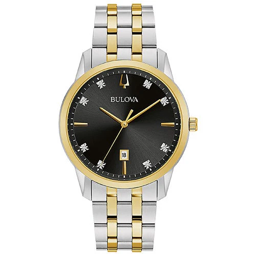 MENS SUTTON SILVER & GOLD CRYSTAL STAINLESS STEEL WATCH BLACK DIAL