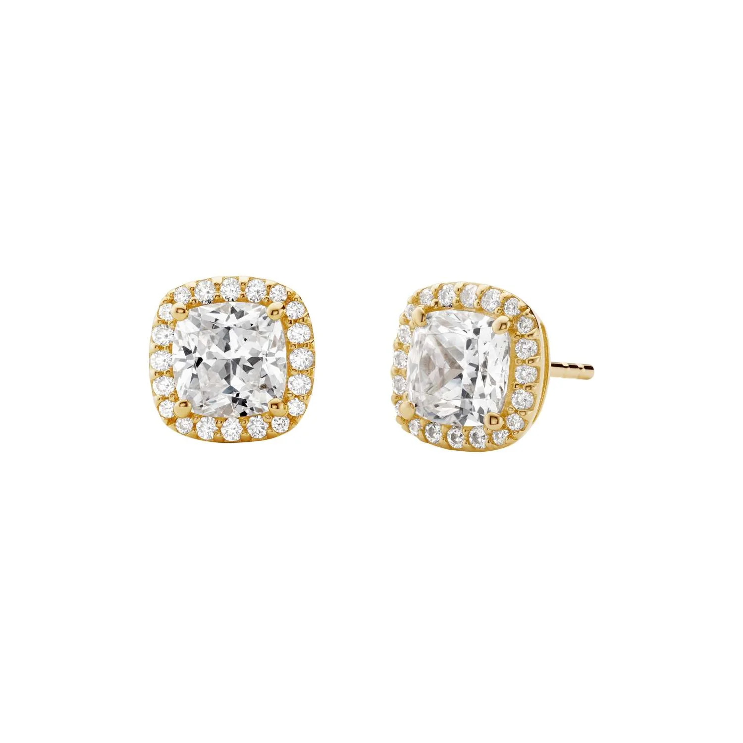 PRECIOUS METAL STERLING SILVER GOLD PAVE SQUARE STUD EARRINGS - Image 2