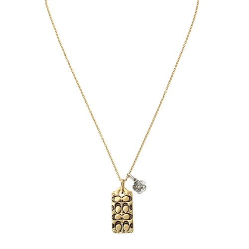 QUILTED C CRYSTAL TAG PENDANT NECKLACE