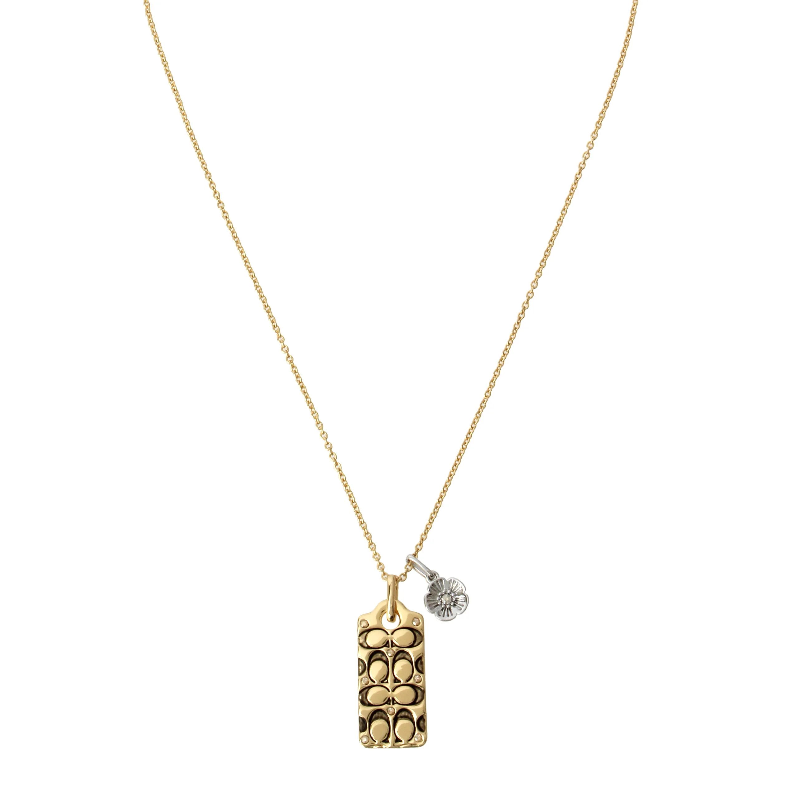 QUILTED C CRYSTAL TAG PENDANT NECKLACE - Image 2