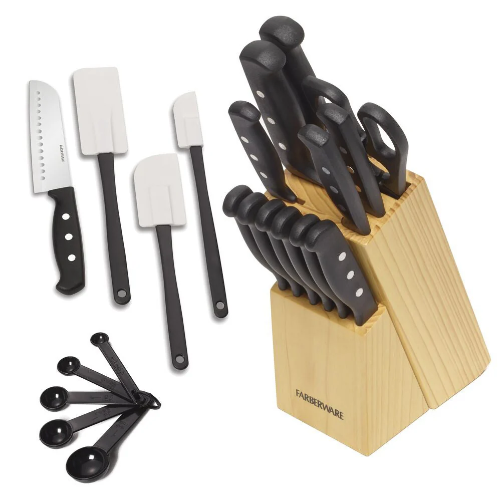 22PC TRIPLE RIVET NEVER NEEDS SHARPENING KNIFE BLOCK W/ KITCHEN TOOLS - Image 2