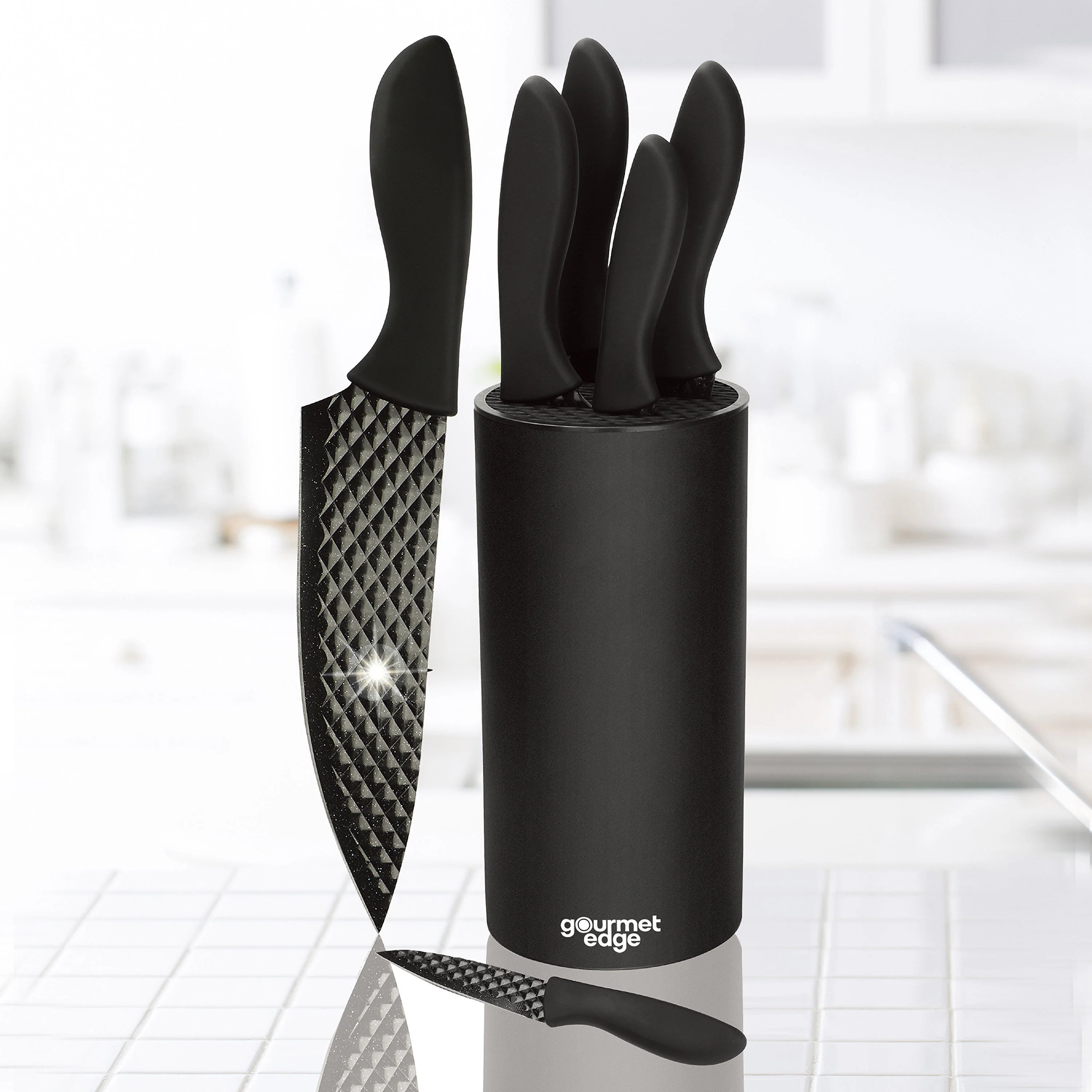 7PC DIAMOND NONSTICK BLADE CUTLERY SET W/ UNIVERSAL BLOCK - Image 2