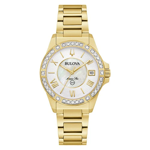 LADIES' MARINE STAR STAINLESS STEEL WATCH, MOTHER-OF-PEARL DIAL
