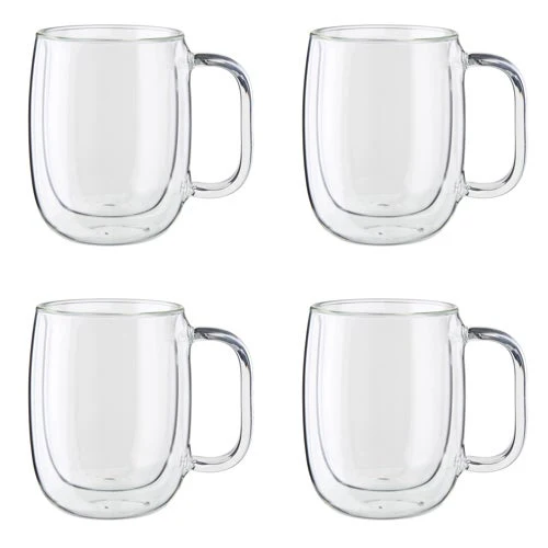 SORRENTO 4PC DOUBLE WALL GLASS COFFEE MUG SET