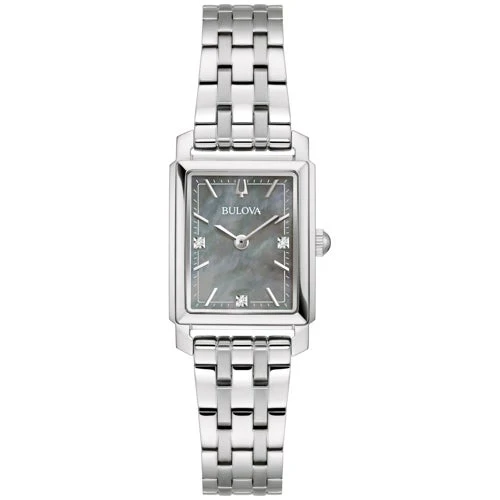 LADIES' SUTTON STAINLESS STEEL RECTANGLE WATCH, MOP DIAL
