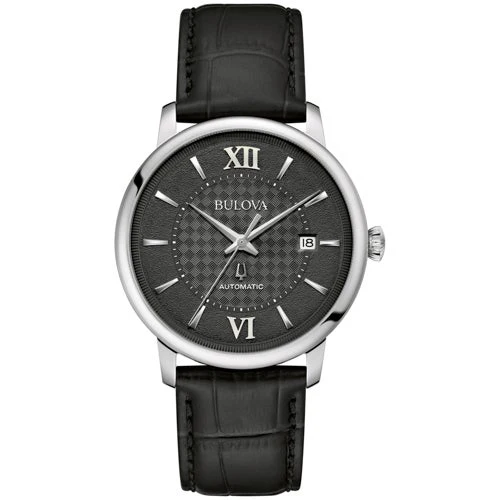 MEN'S HUDSON AUTOMATIC LEATHER STRAP WATCH, BASKETWEAVE DIAL