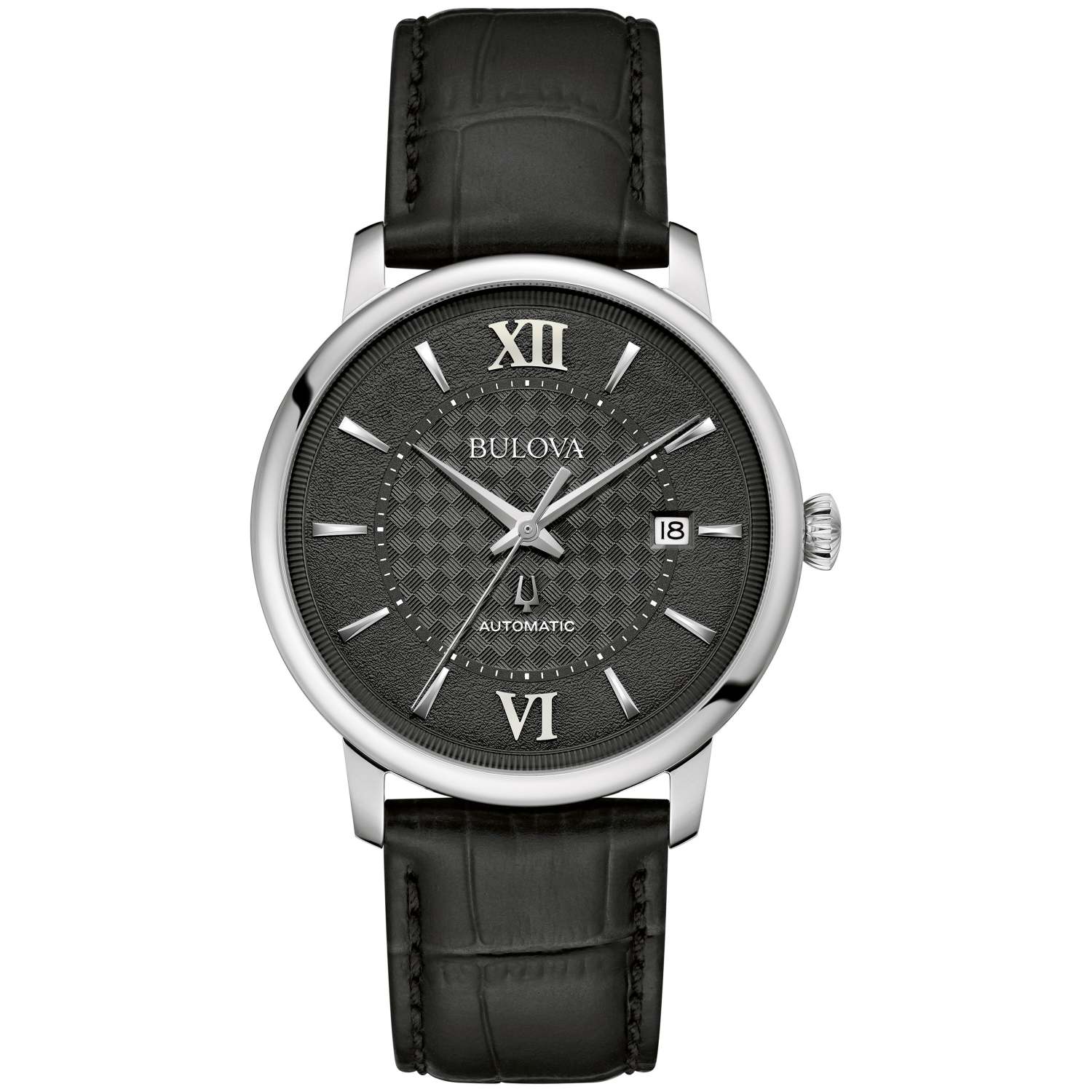 MEN'S HUDSON AUTOMATIC LEATHER STRAP WATCH, BASKETWEAVE DIAL - Image 2