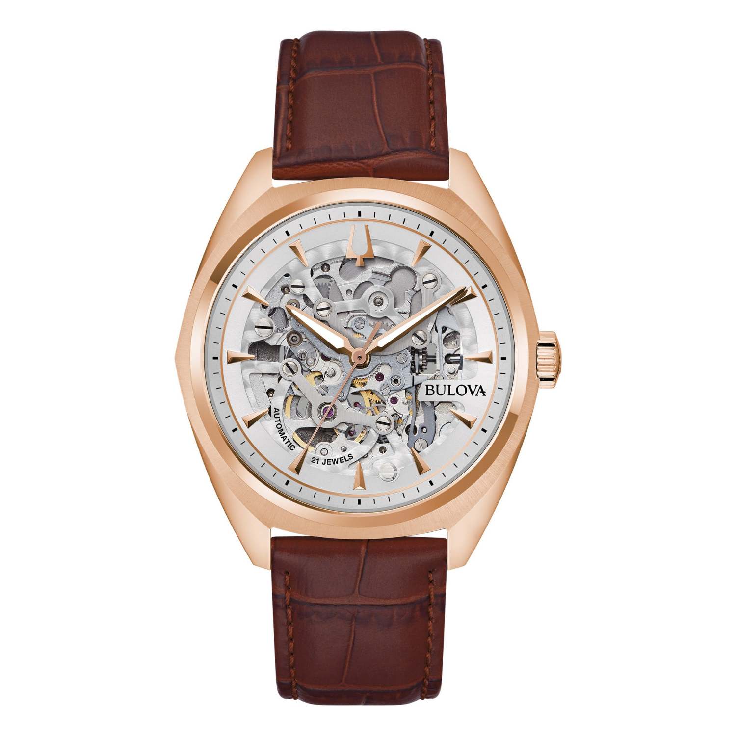 MEN'S SURVEYOR AUTOMATIC LEATHER STRAP WATCH, SKELETON DIAL - Image 2