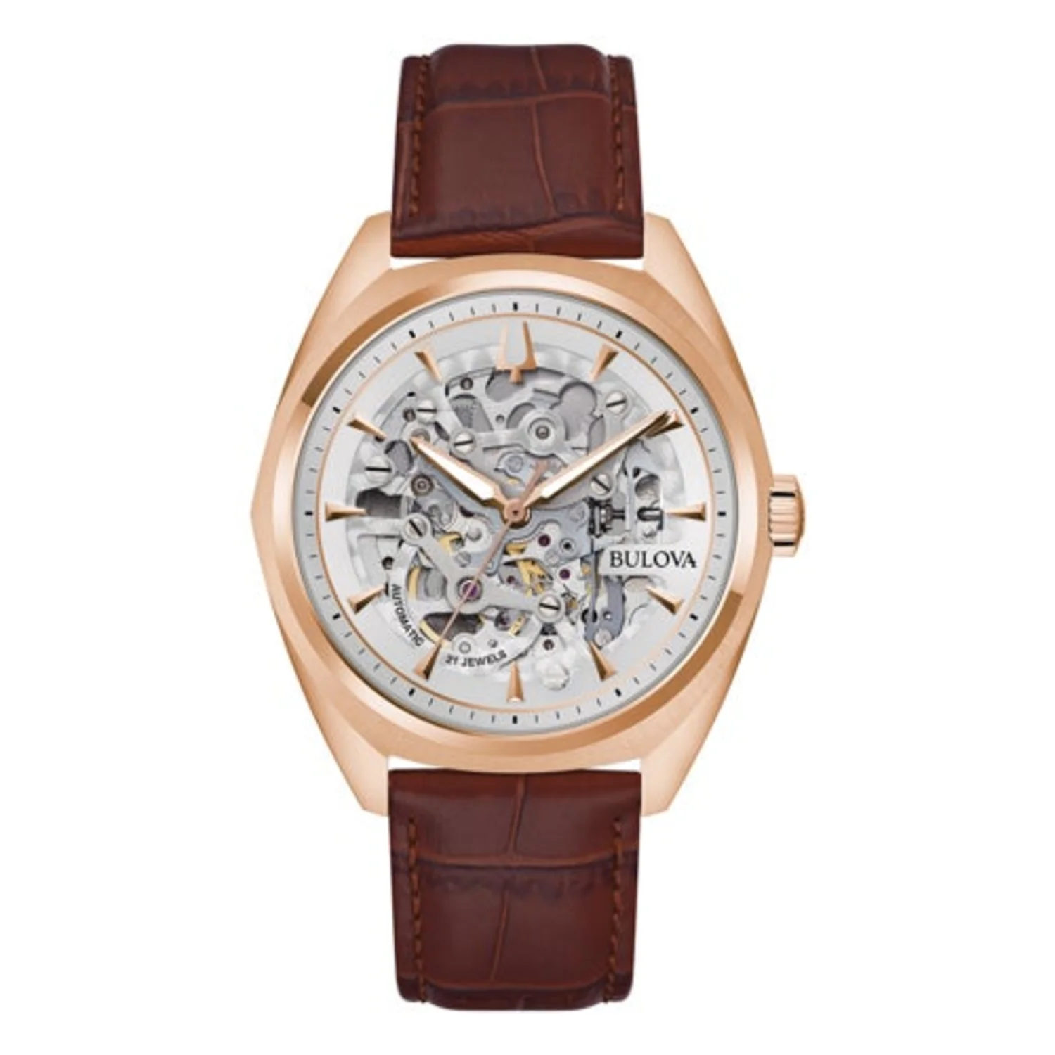 MEN'S SURVEYOR AUTOMATIC LEATHER STRAP WATCH, SKELETON DIAL - Image 3