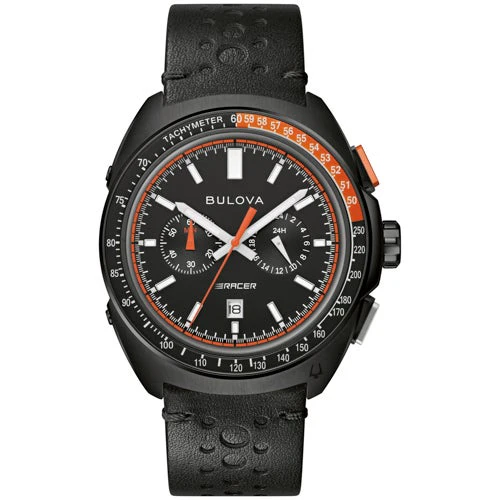 MEN'S RACER CHRONOGRAPH LEATHER STRAP WATCH, DIAL