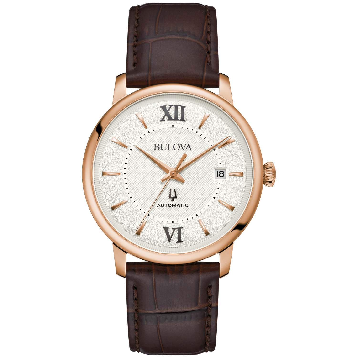 MEN'S HUDSON AUTOMATIC LEATHER STRAP WATCH, BASKETWEAVE DIAL - Image 2