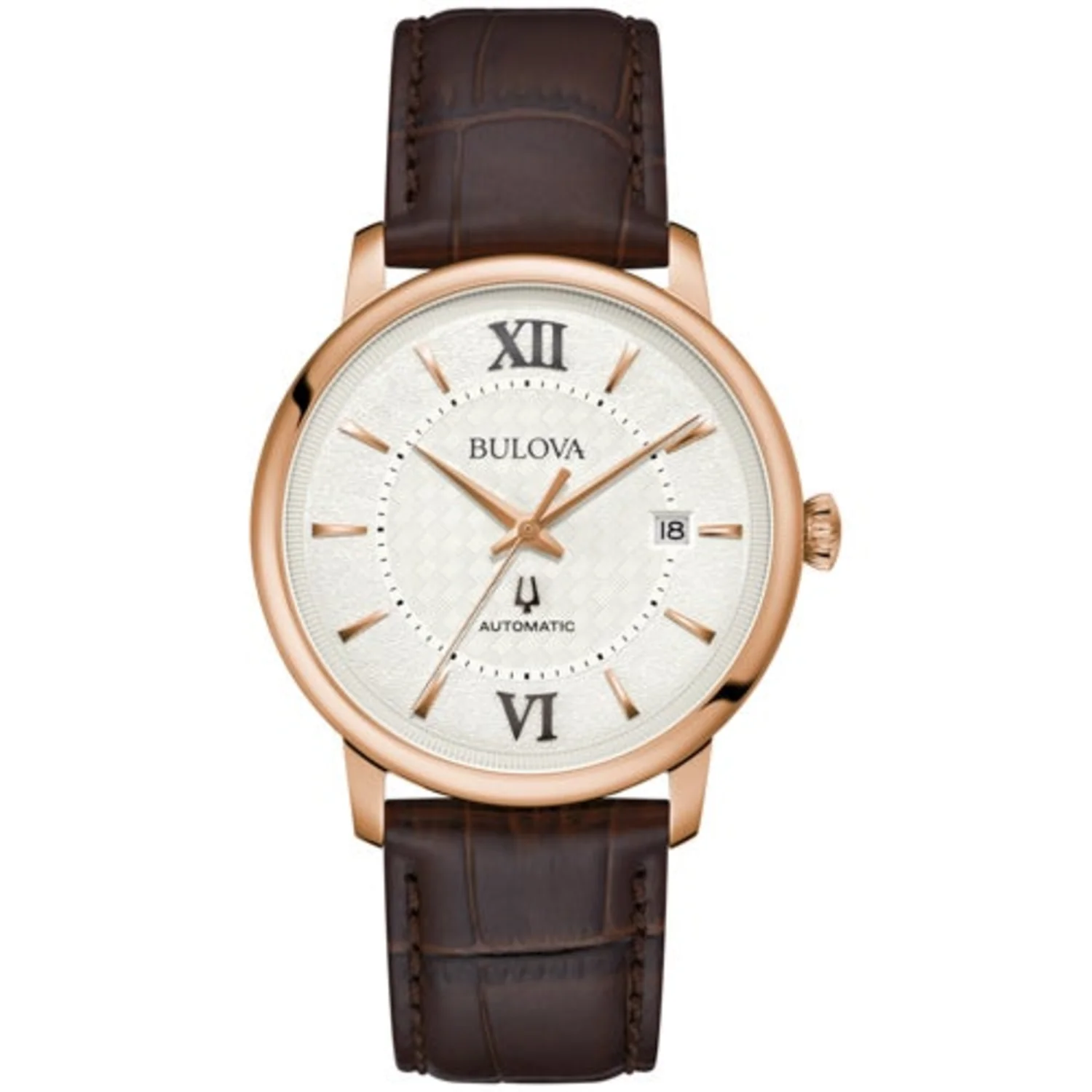 MEN'S HUDSON AUTOMATIC LEATHER STRAP WATCH, BASKETWEAVE DIAL - Image 3