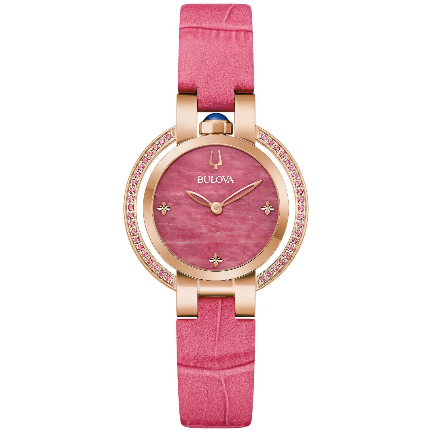 LADIES' RUBAIYAT FOUR SEASON LEATHER STRAP WATCH, RHODONITE DIAL - Image 2