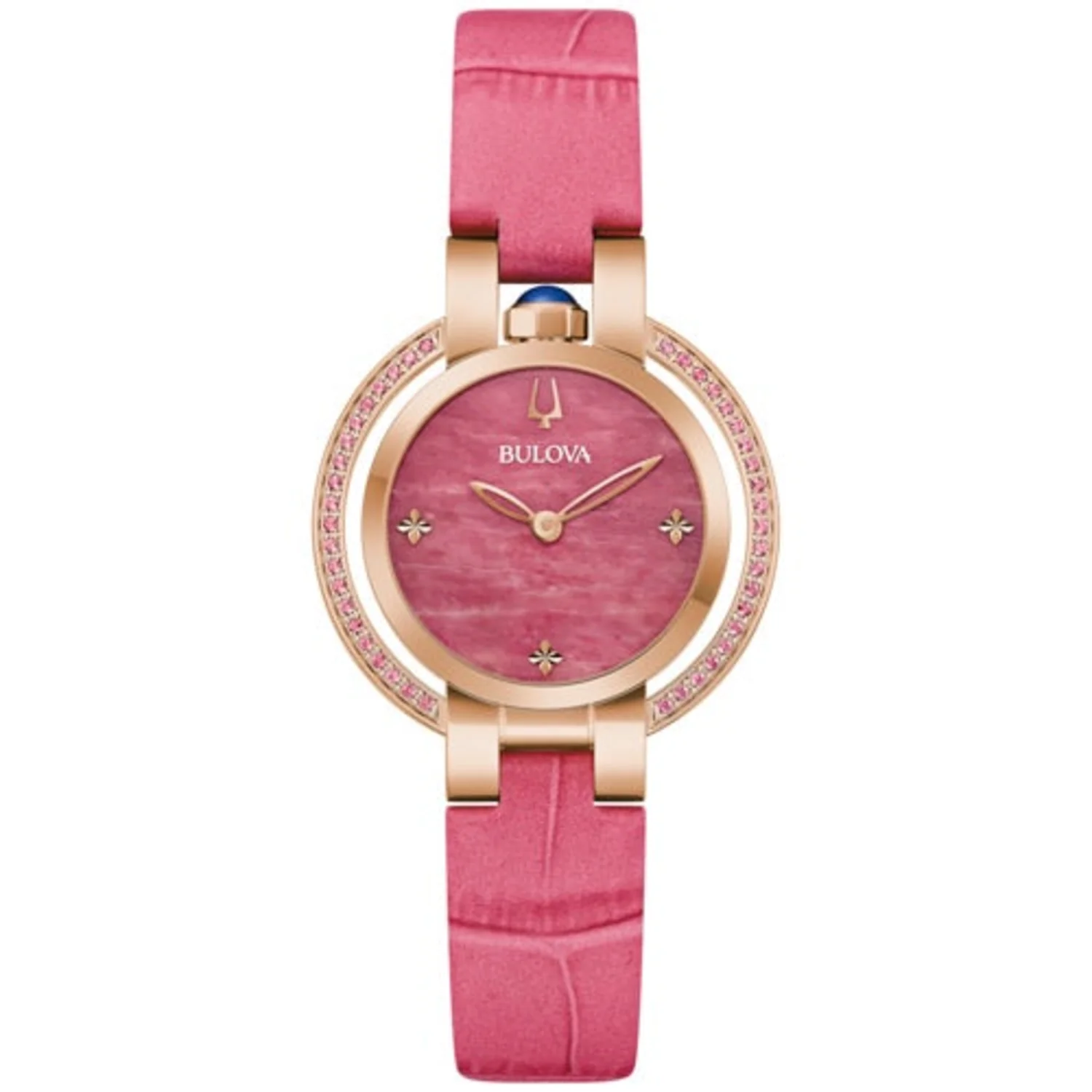 LADIES' RUBAIYAT FOUR SEASON LEATHER STRAP WATCH, RHODONITE DIAL - Image 3