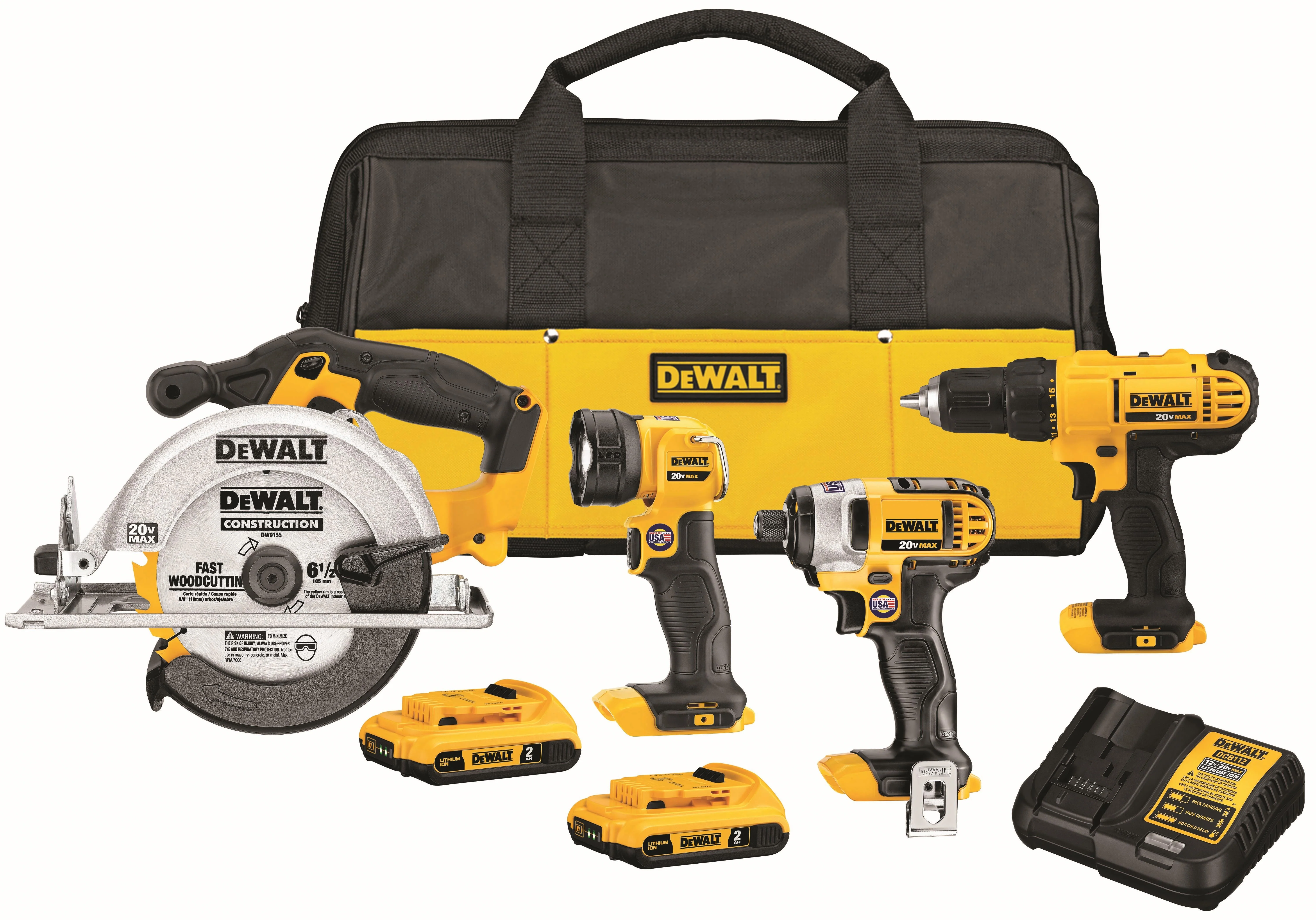 20V MAX CORDLESS 4-TOOL COMBO KIT- DRILL IMPACT DRIVER CIRCULAR SAW WORKLIGHT - Image 2