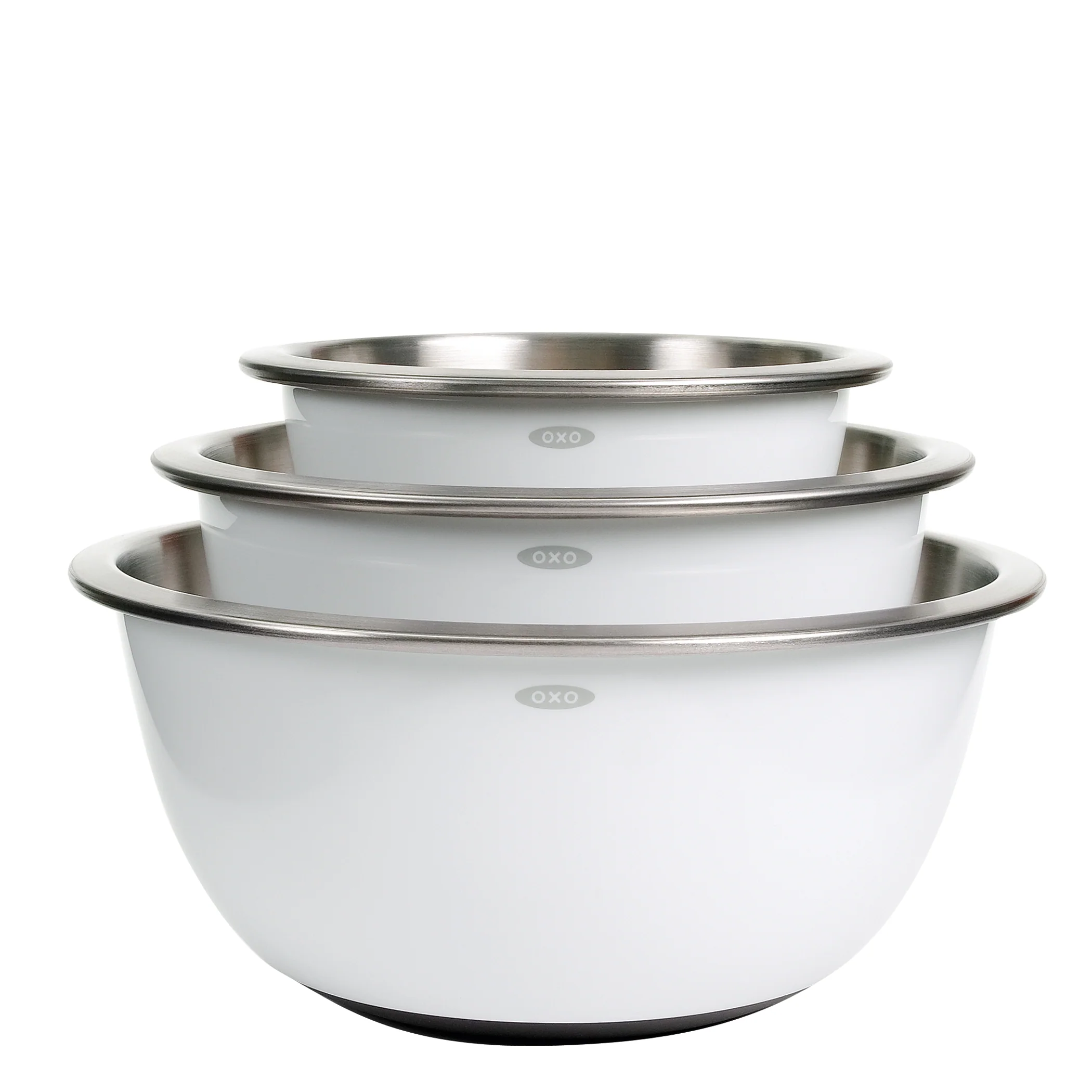 OXO 3 PIECE WHITE STAINLESS STEEL MIXING BOWL SET